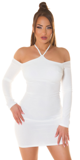 Neckholder Minidress with long sleeves White